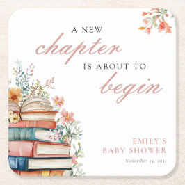 Porta-copo De Papel Quadrado A New Chapter Floral Baby Shower