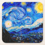 Porta-copo De Papel Quadrado A Noite Estrelada de Vincent Van Gogh<br><div class="desc">Vincent Van Gogh A Noite Estrelada. Esta é uma antiga obra-prima do pintor-mestre holandês Vincent Van Gogh. Esta pintura de paisagens de arte tem cores lindas,  vibrantes e saturadas.  Vincent Van Gogh era um pintor impressionista holandês. Esta imagem está no dominio público</div>