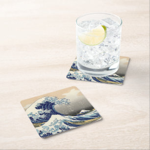 Porta-copo De Papel Quadrado A onda do Excelente de Kanagawa Hokusai