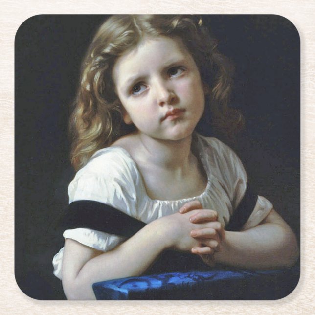 Porta-copo De Papel Quadrado A Oração, Bouguereau (Frente)