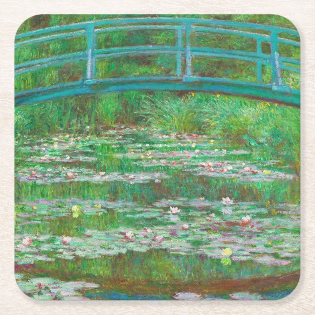 Porta-copo De Papel Quadrado A ponte japonesa por Claude Monet (Frente)