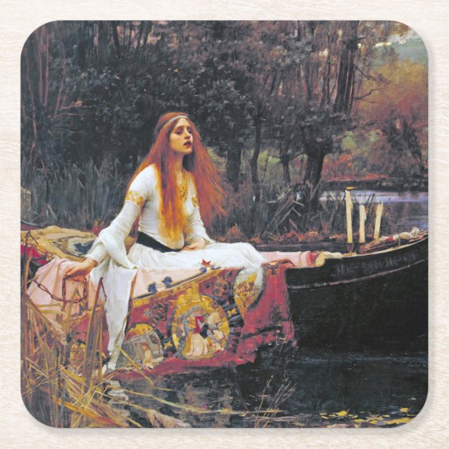 Porta-copo De Papel Quadrado A Senhora de Shalott, John William Waterhouse (Frente)