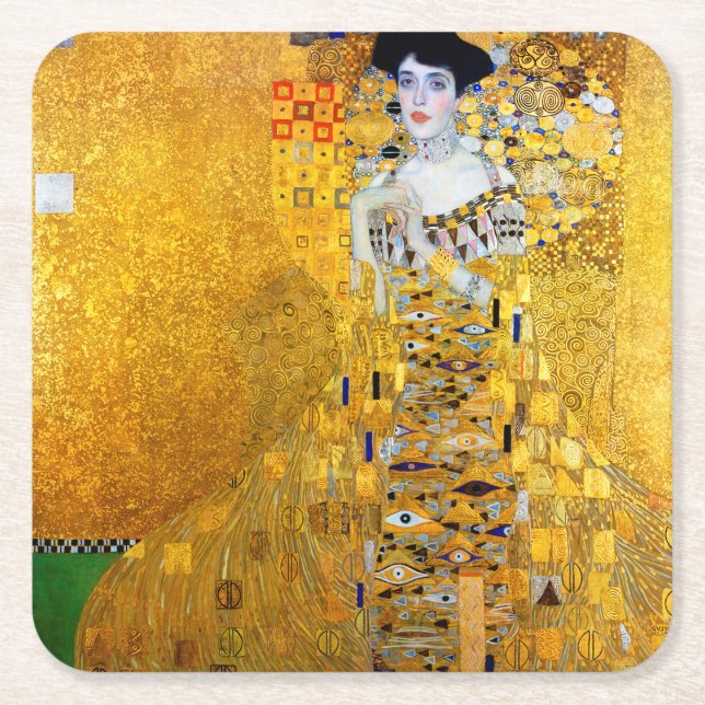 Porta-copo De Papel Quadrado A Senhora do Dourado, Gustav Klimt (Frente)