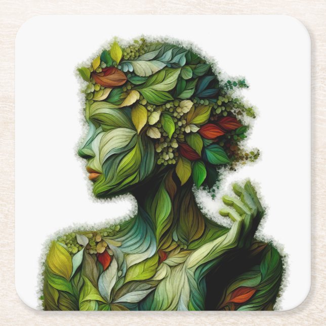 Porta-copo De Papel Quadrado A Senhora Verde - Fundo Branco (Frente)