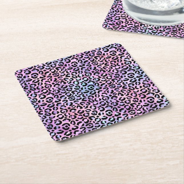 Porta-copo De Papel Quadrado A Série Leopardo Iridescente Design 4 (Inclinado)