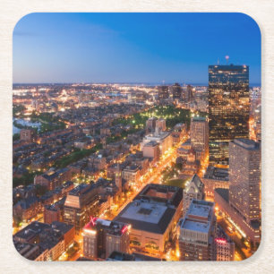Porta-copo De Papel Quadrado A skyline de Boston no crepúsculo