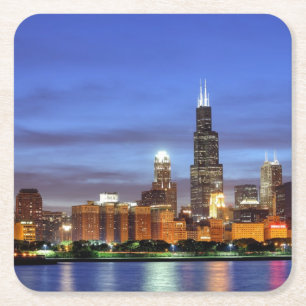 Porta-copo De Papel Quadrado A skyline de Chicago do planetário de Adler