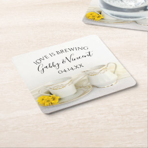 Porta-copo De Papel Quadrado A Taça de Chá com Amor de Casamento Amarelo est