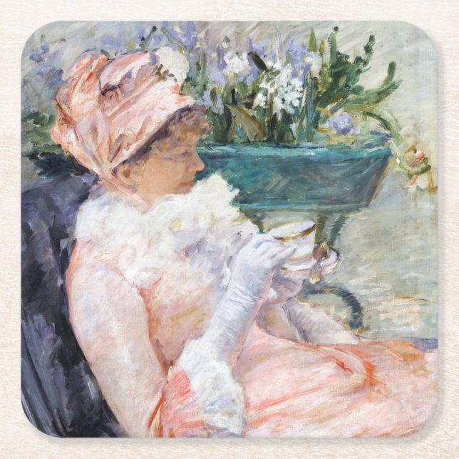 Porta-copo De Papel Quadrado A Taça do Chá, Mary Cassatt (Frente)