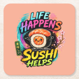 Porta-copo De Papel Quadrado A vida acontece Sushi ajuda