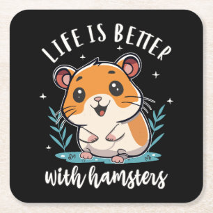 Porta-copo De Papel Quadrado A Vida é Melhor Com Hamsters