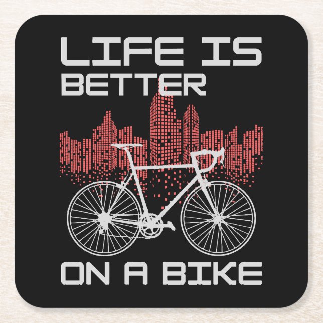 Porta-copo De Papel Quadrado A vida é melhor de bicicleta (Frente)