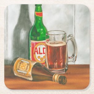 Porta-copo De Papel Quadrado A Vida Estática com Cerveja por Jennifer Goldberg