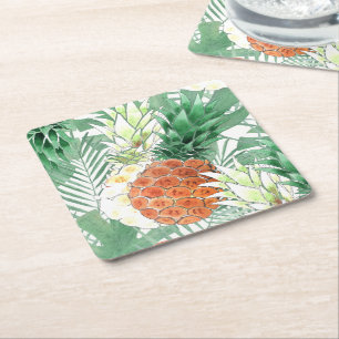 Porta-copo De Papel Quadrado Abacaxi, casal doce, fruta de papel quadrado