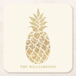 Porta-copo De Papel Quadrado Abacaxi Dourado personalizado sobre o marfim