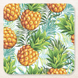 Porta-copo De Papel Quadrado Abacaxi: Padrão Floral Sem Costura.