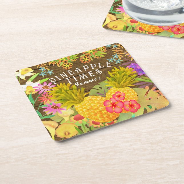 Porta-copo De Papel Quadrado Abacaxis com Floral (Inclinado)