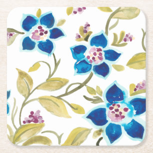 Porta-copo De Papel Quadrado Abbey Floral Azulejos - Blue Blooms