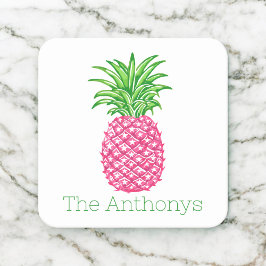 Porta-copo De Papel Quadrado Abeça de Abacaxi Rosa Personalizada 