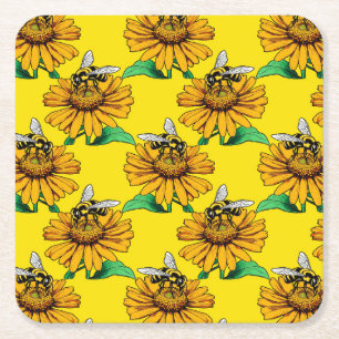 Porta-copo De Papel Quadrado Abeha no Design de Padrão de Flor de Girassol Amar