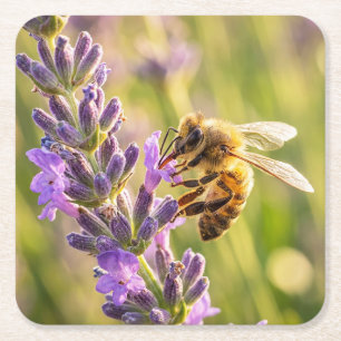 Porta-copo De Papel Quadrado Abelha na Lavanda