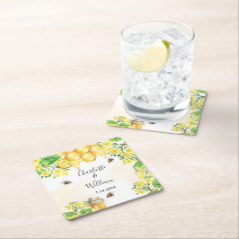 Porta-copo De Papel Quadrado Abelhas-de-banho mel amarelo floral casamento