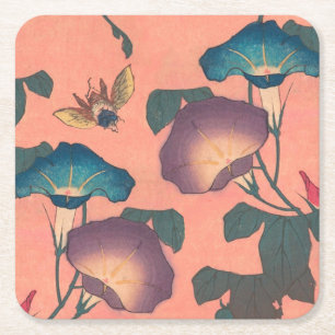 Porta-copo De Papel Quadrado Abelhas e Flores - Arte Japonesa Rosa Floral