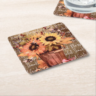 Porta-copo De Papel Quadrado Abençoa Sunflower Gratidão Ação de Graças