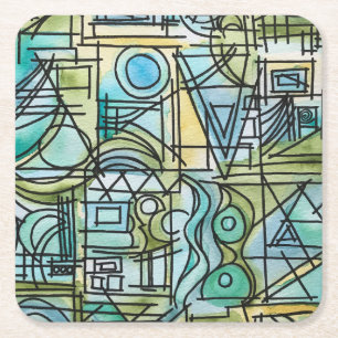 Porta-copo De Papel Quadrado Abertura-Arte Geométrica Moderna Pintada à Mão