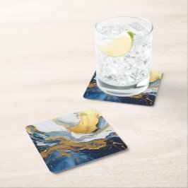 Porta-copo De Papel Quadrado Abertura em negrito de Dourado e Azul