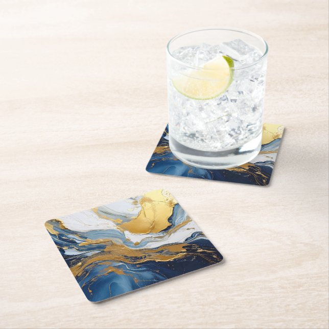 Porta-copo De Papel Quadrado Abertura em negrito de Dourado e Azul (Insitu)