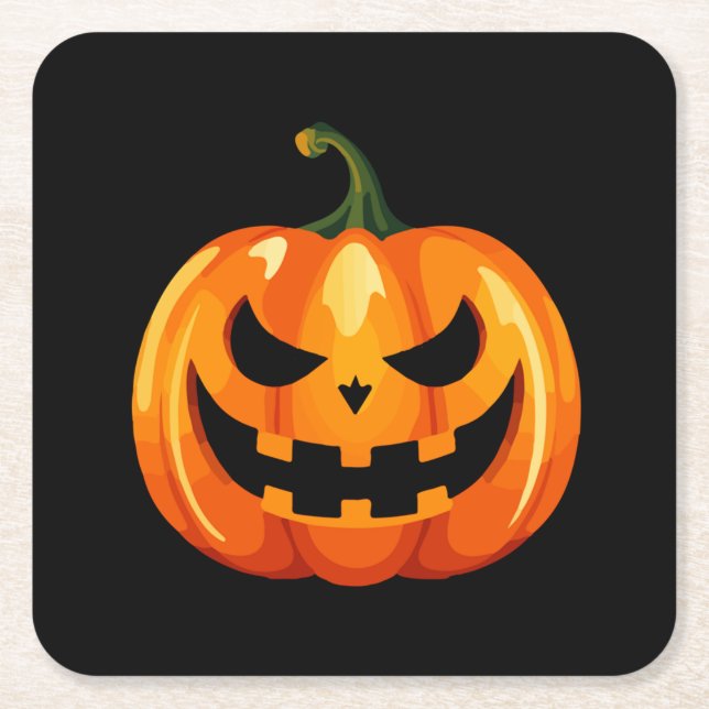 Porta-copo De Papel Quadrado Abóbora do Halloween Assustada (Frente)