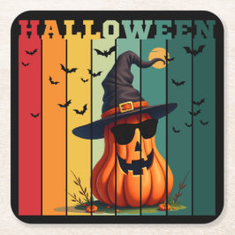 Porta-copo De Papel Quadrado Abóbora engraçada fofa de Halloween vintage outono