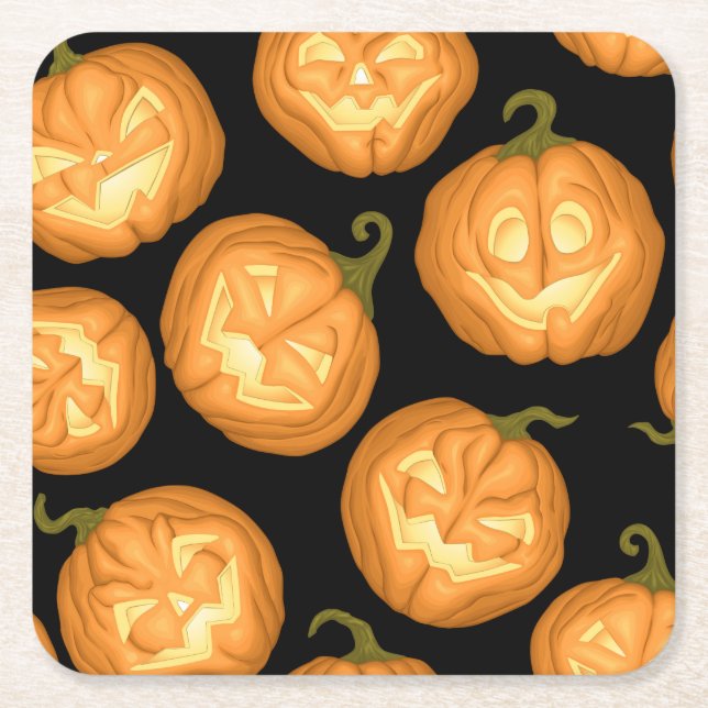 Porta-copo De Papel Quadrado Abóboras de Halloween (Frente)