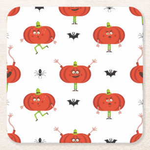 Porta-copo De Papel Quadrado Abóboras de halloween, abóboras, padrão de aranha