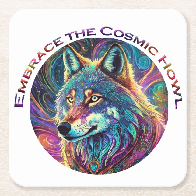 Porta-copo De Papel Quadrado Abrace o Lobo de Howl Cósmico (Frente)