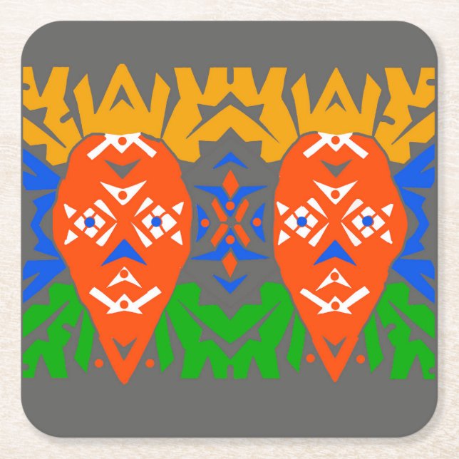 Porta-copo De Papel Quadrado Abstract Tribal Pattern (Frente)