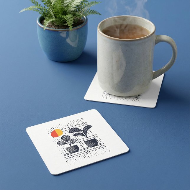 Porta-copo De Papel Quadrado Abstrato botânico (Abstract Botanical house plant Square Paper Coaster.)