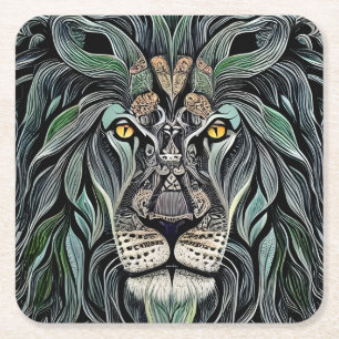 Porta-copo De Papel Quadrado Abstrato Chique King Lion