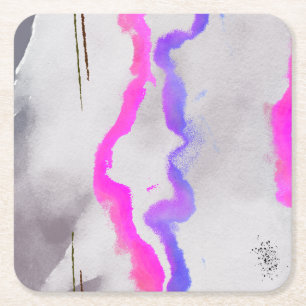 Porta-copo De Papel Quadrado Abstrato De Aquarelas Puras E Rosa