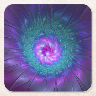 Porta-copo De Papel Quadrado Abstrato Floral Beauty Fractal Colorida Flor