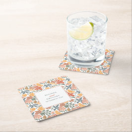 Porta-copo De Papel Quadrado Abstrato Floral & Birds Meio século Moderno Casame