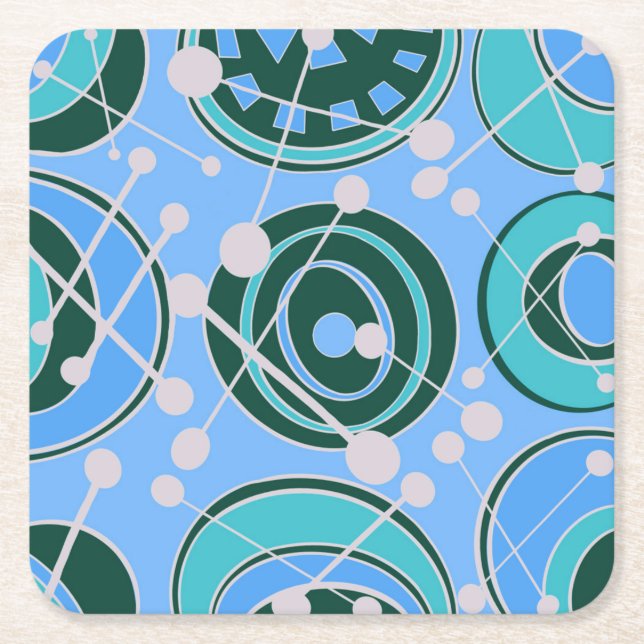 Porta-copo De Papel Quadrado Abstrato, geoformas em designs verdes, azuis (Frente)