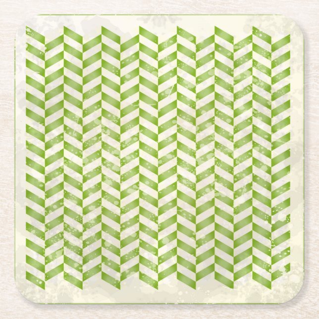 Porta-copo De Papel Quadrado Abstrato herringbone em verde (Frente)