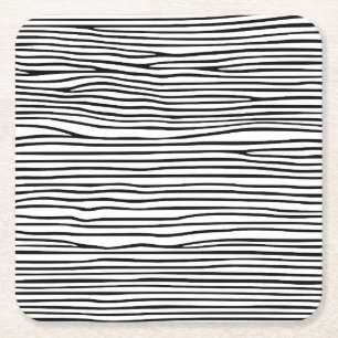 Porta-copo De Papel Quadrado Abstrato linhas horizontais_preto