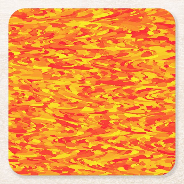 Porta-copo De Papel Quadrado Abstrato - Padrão Laranja Amarelo (Frente)