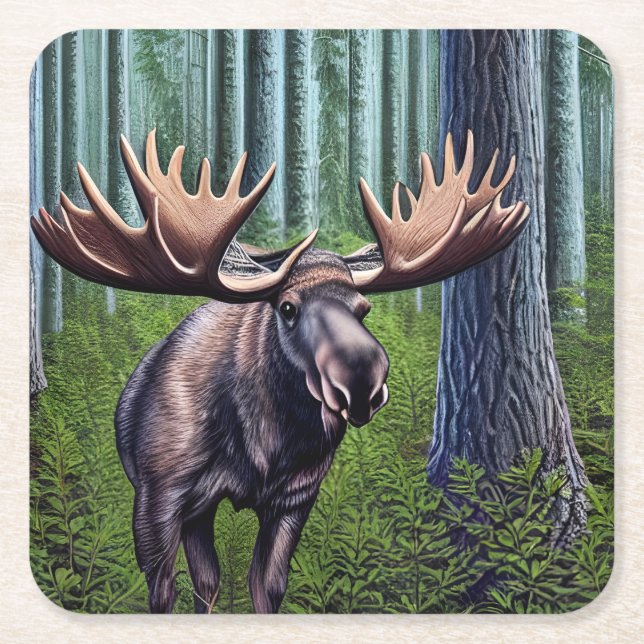 Porta-copo De Papel Quadrado Abstrato Pequeno Alce Adorável (Frente)