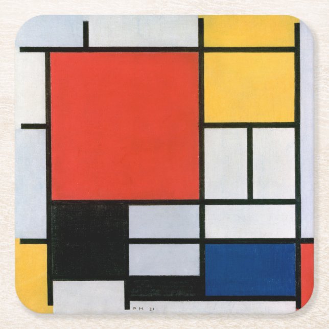 Porta-copo De Papel Quadrado Abstrato Piet Mondrian (Frente)