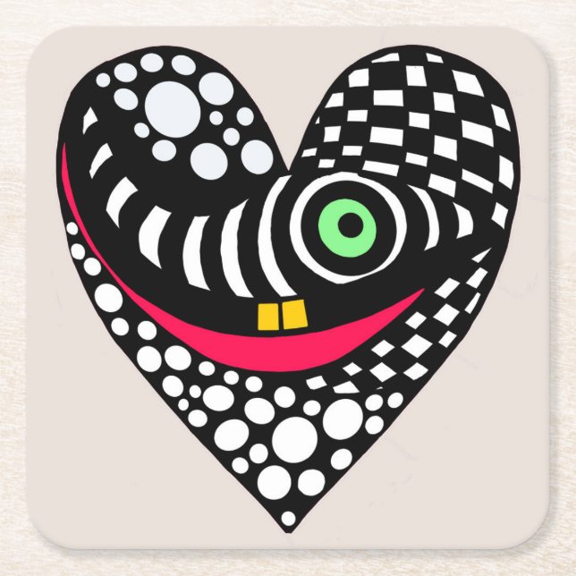 Porta-copo De Papel Quadrado Abstrato preto e branco (Frente)