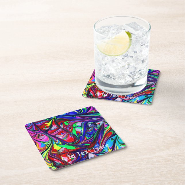 Porta-copo De Papel Quadrado Abstrato Rainbow Paint Dripe (Insitu)